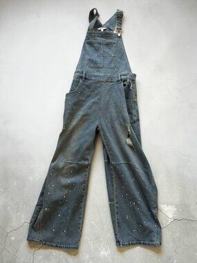 BLUE VELVET Women’s Splatter Print Denim Overalls Sz Large NEW NWT